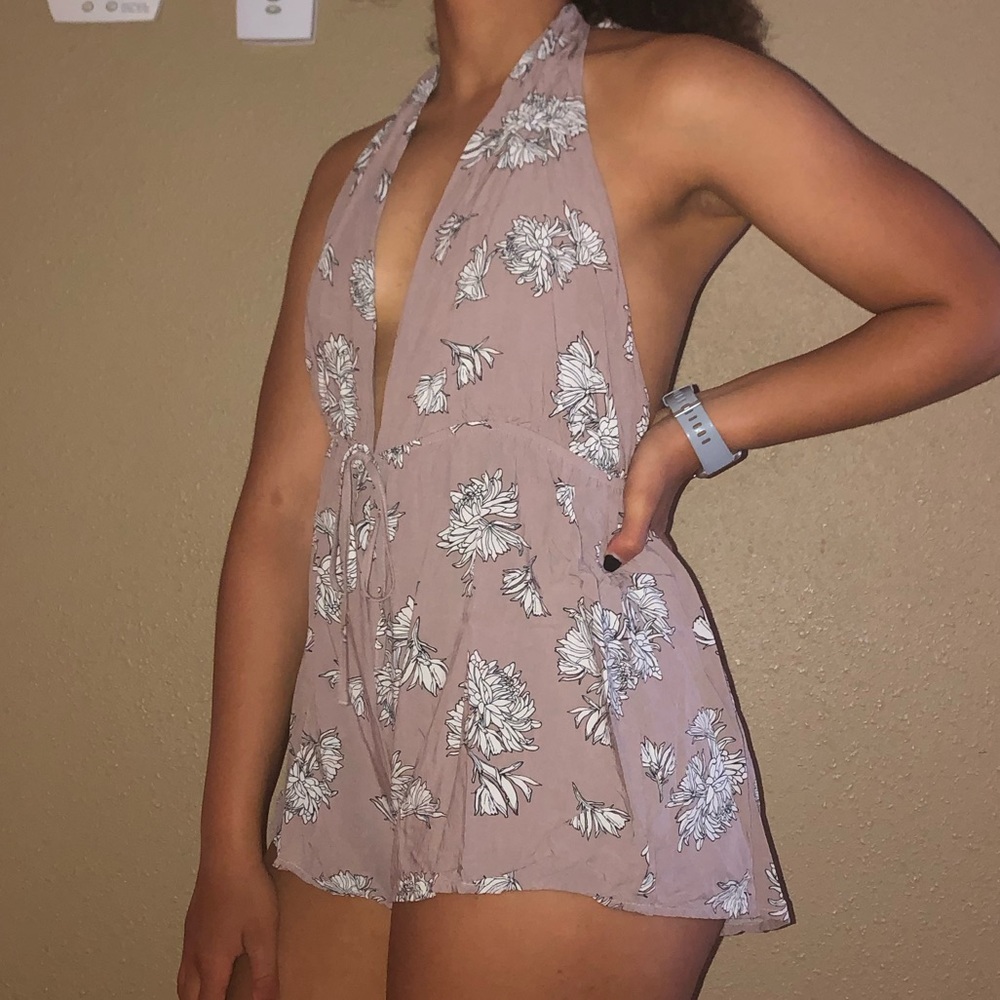 Floral Halter Backless Romper